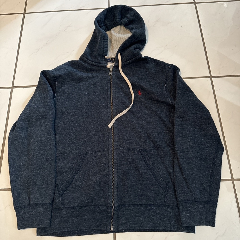 Polo Ralph Lauren Hoodie Zip Up Jacket Waffle Knit Thermal Hood Lining XL EUC